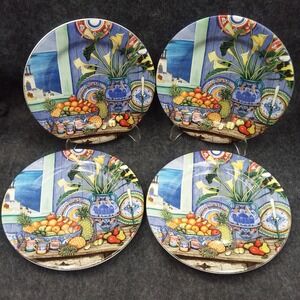 Sakura Vista Sarina Salad Plates Set of 4 Fruit Still Life Earthenware Provencal